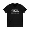 Lifts Heavy, Walks in Heels - Unisex Jersey Short Sleeve V-Neck Tee - Image 3