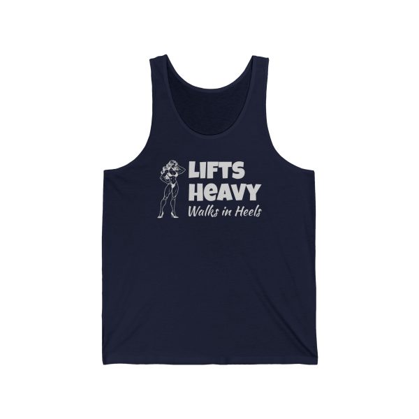 Lifts Heavy, Walks in Heels - Unisex Jersey Tank - Image 6