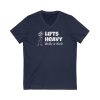 Lifts Heavy, Walks in Heels - Unisex Jersey Short Sleeve V-Neck Tee - Image 5